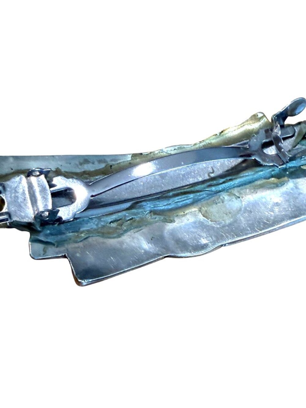Abalone Shell Black Inlay Hair Barrette Clip Wing Design Silver Tone Backing - Picture 5 of 6